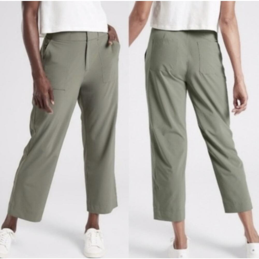Athleta Tribeca Utility Crop Straight Pants Green‎ Size 6